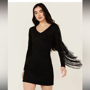 Idyllwind Black Long Sleeve Dress with Fringe